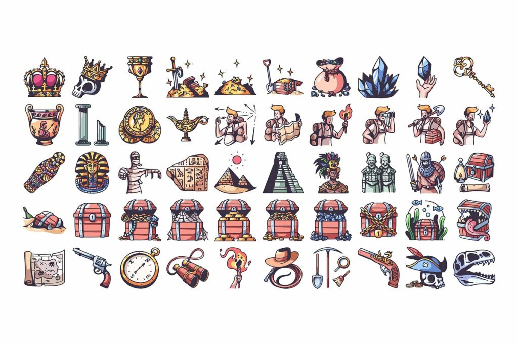 50 Treasure Hunter Icon Set – MasterBundles