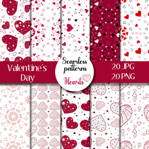 Seamless Template with Red Hearts Valentines Day cover image.