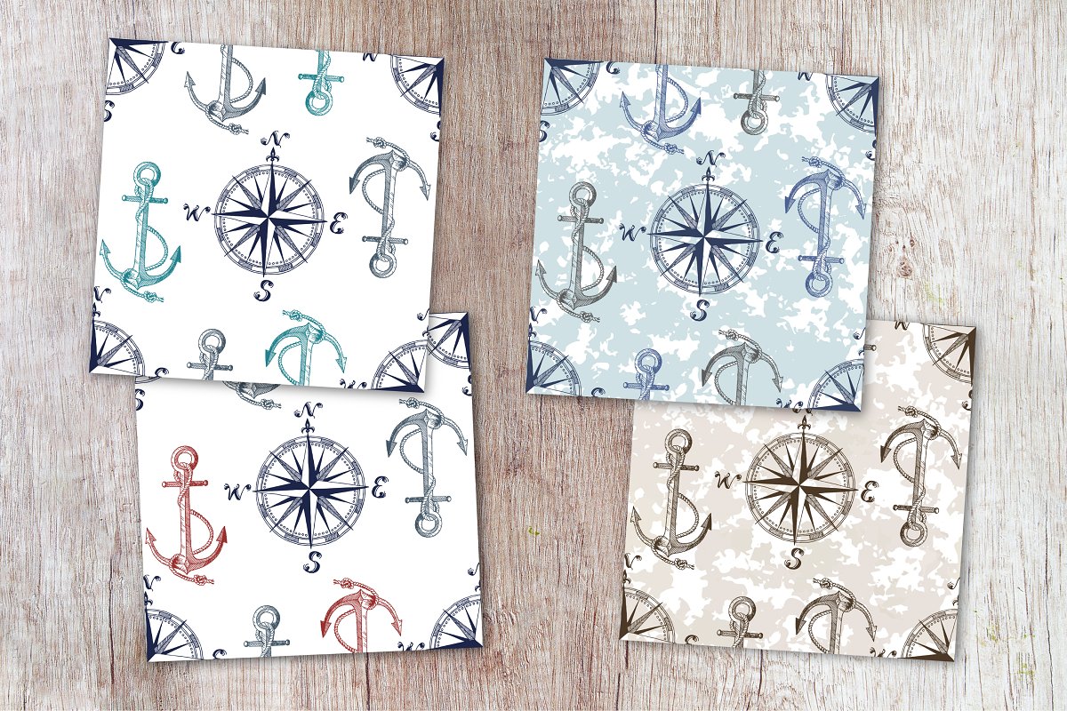 Sea Adventures collection contains original hand painted nautical graphics.