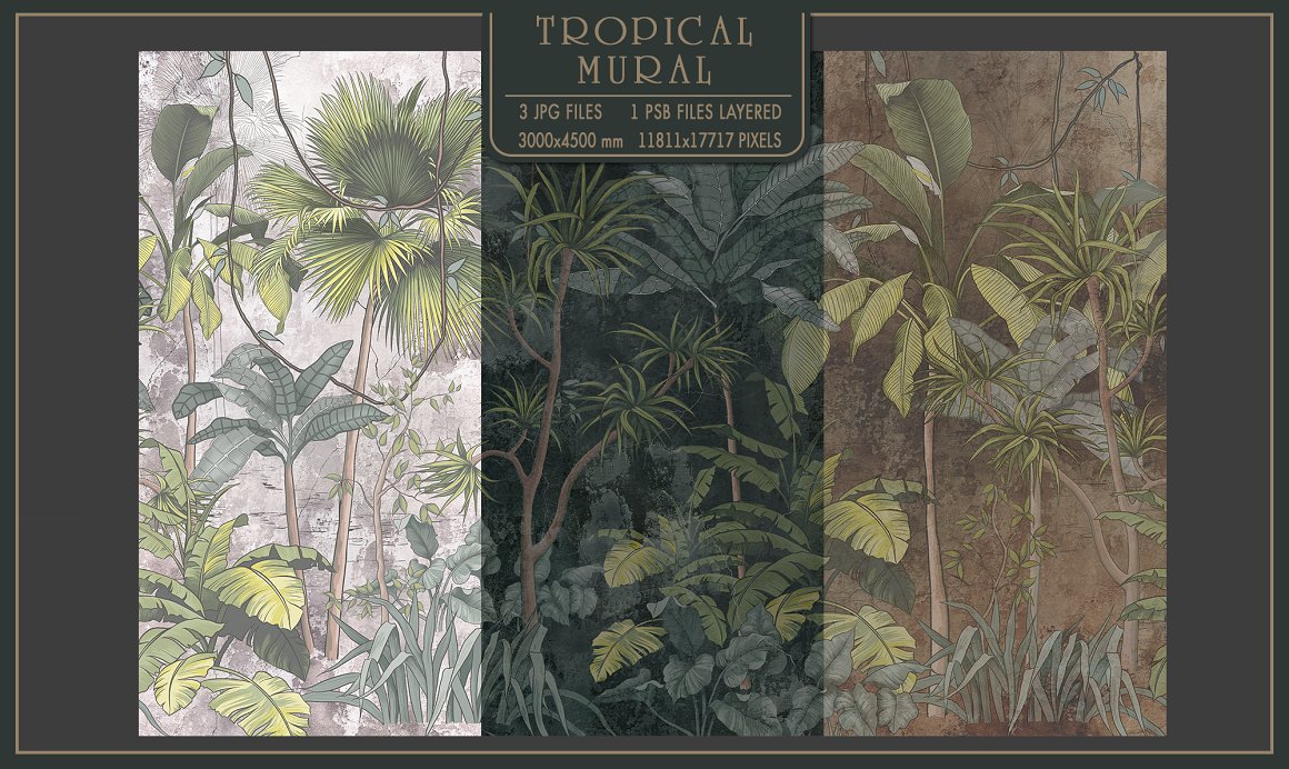 3 different examples of tropical murals.