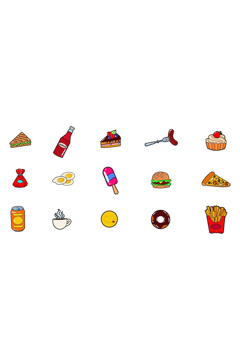 Colorful food stickers set.