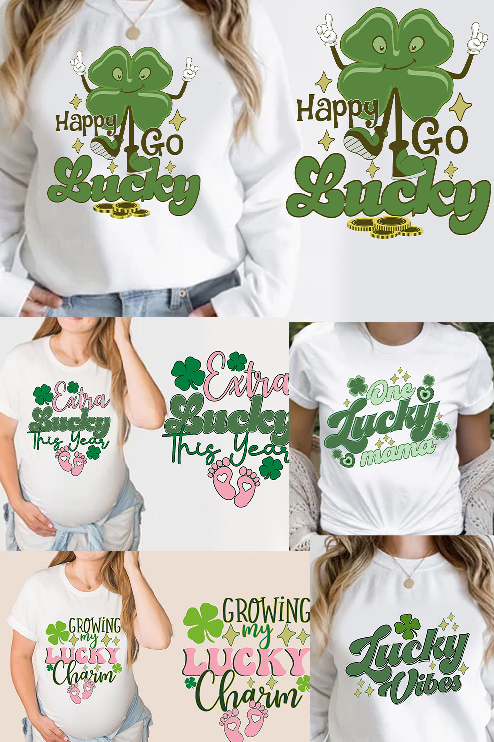 Retro Lucky St. Patrick's Day T-shirt Design Bundle pinterest image.