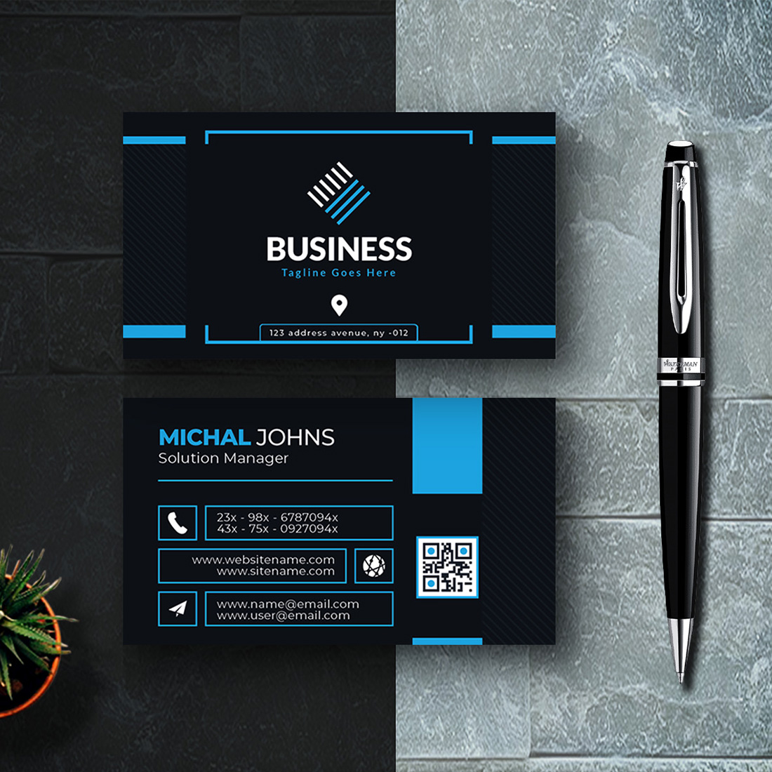 professional blue and dark blue corporate business card design template preview 1 333