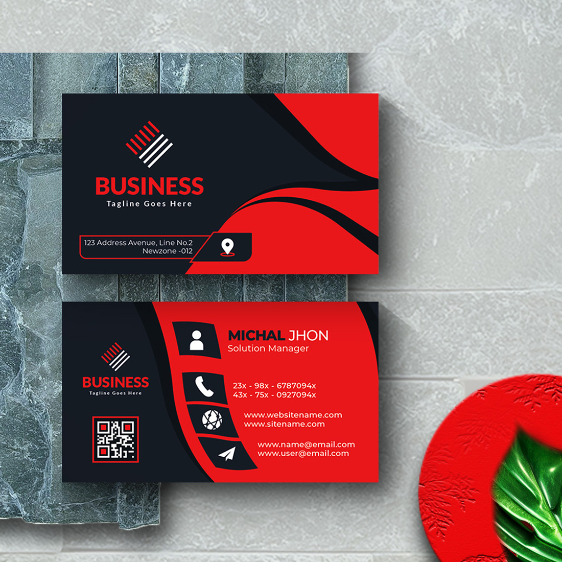 Corporate Red and Dark Modern Business Card Design Template main cover.