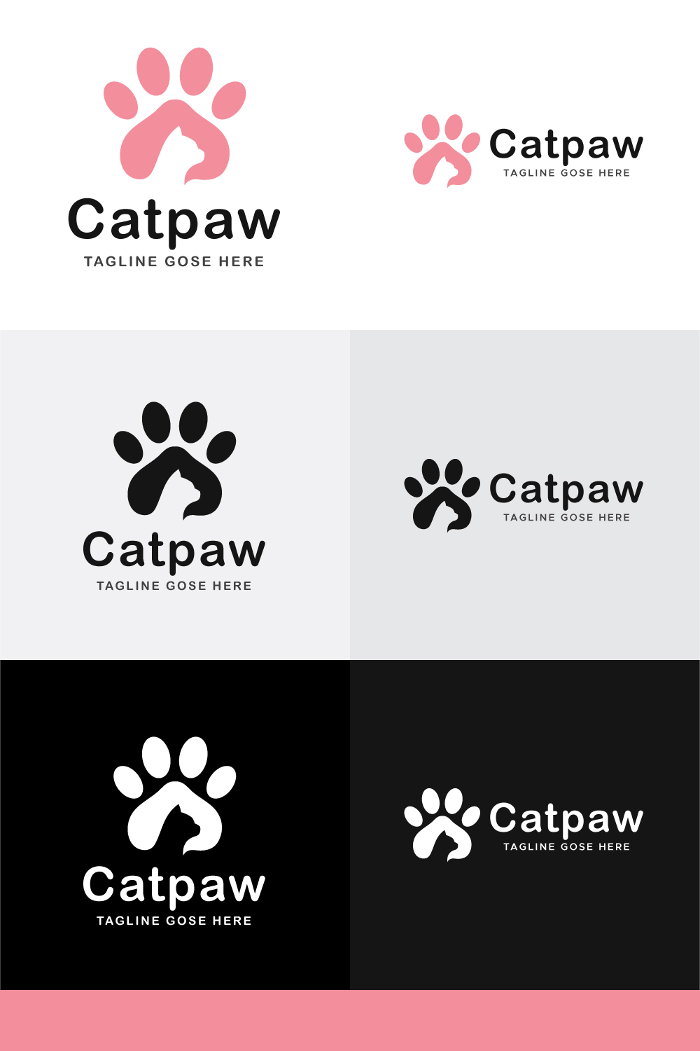 Cat Paw logo template pinterest preview image.
