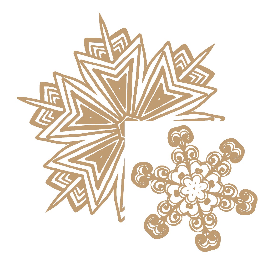 Snowflakes Dusty Gold Cut-outs Mandala Like cover image.