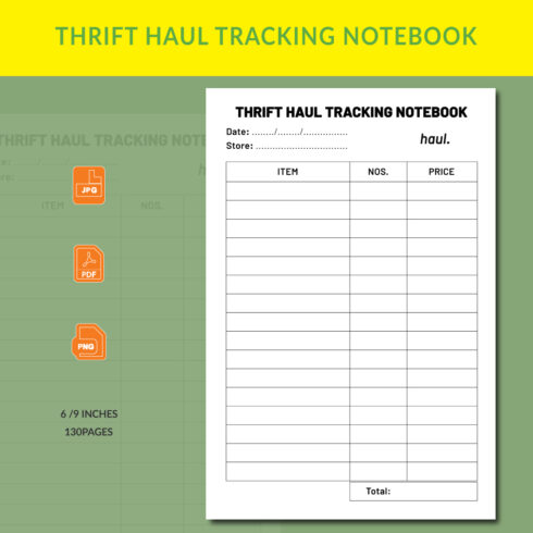 Thrift Haul Tracking Notebook main image.