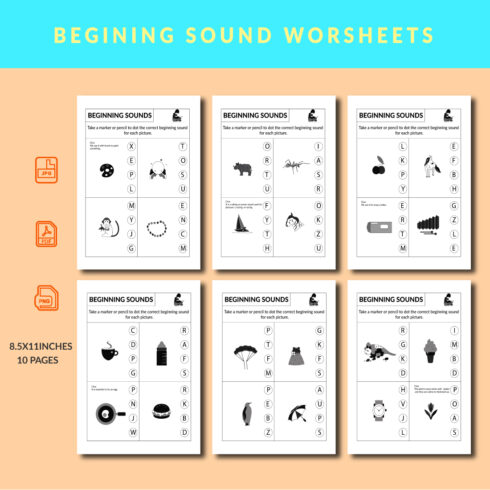 Beginning Sound Worksheets main cover.