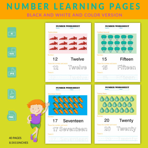 Number Learning Worksheet Two Versions main image.