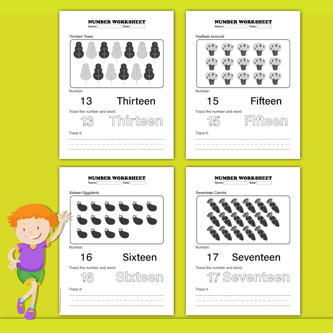 Number Learning Worksheet Two Versions image preview.