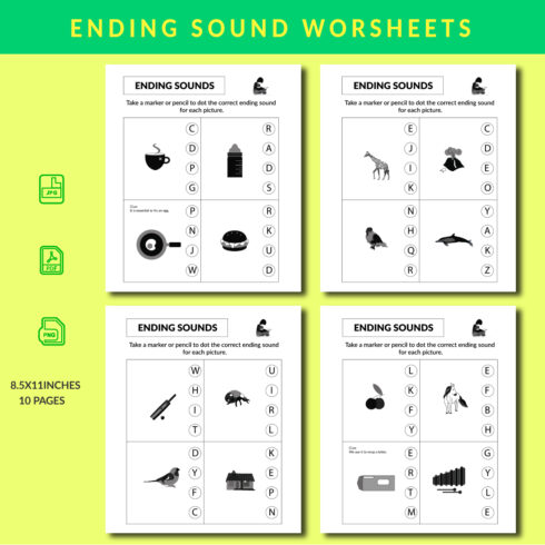Ending Sound Worksheets main cover.