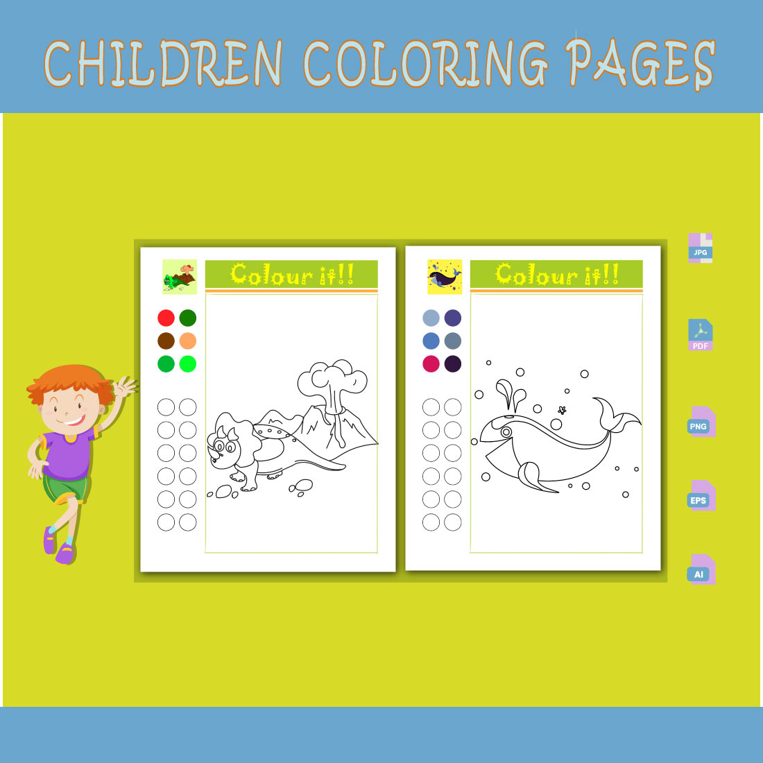 10 Children Coloring Pages cover image.