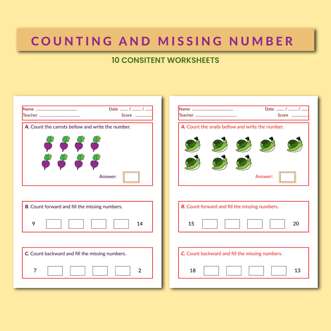 Counting And Missing Numbers Activity Pages cover image.