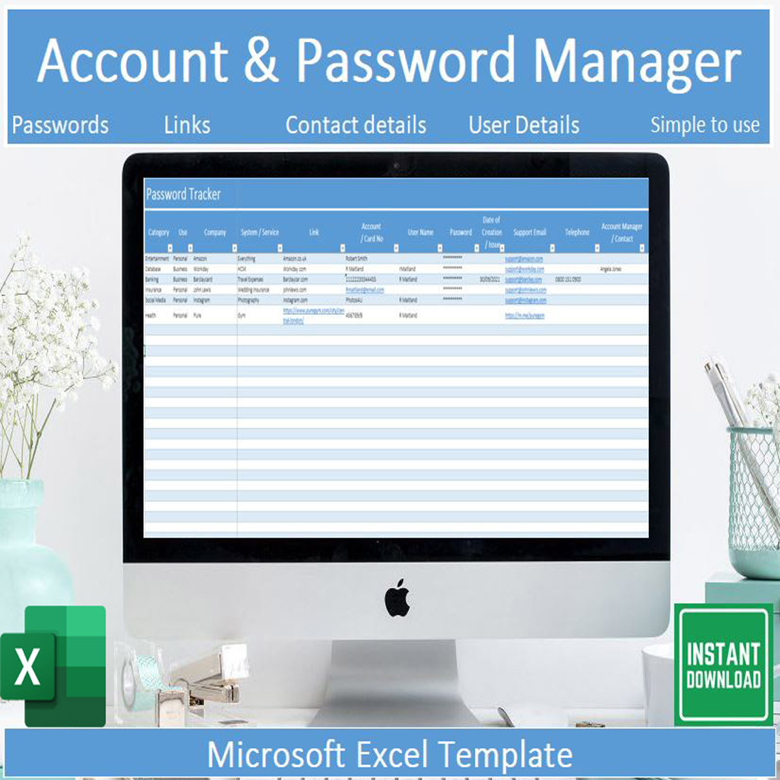 Simple Account and Password Tracker Template cover image.