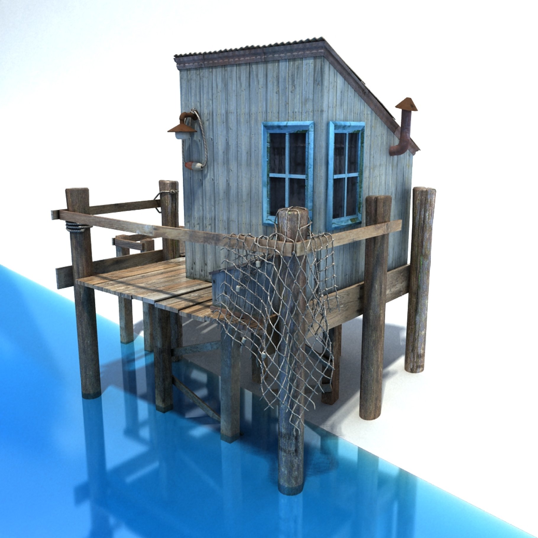 Fishing Cabin 3D model preview.