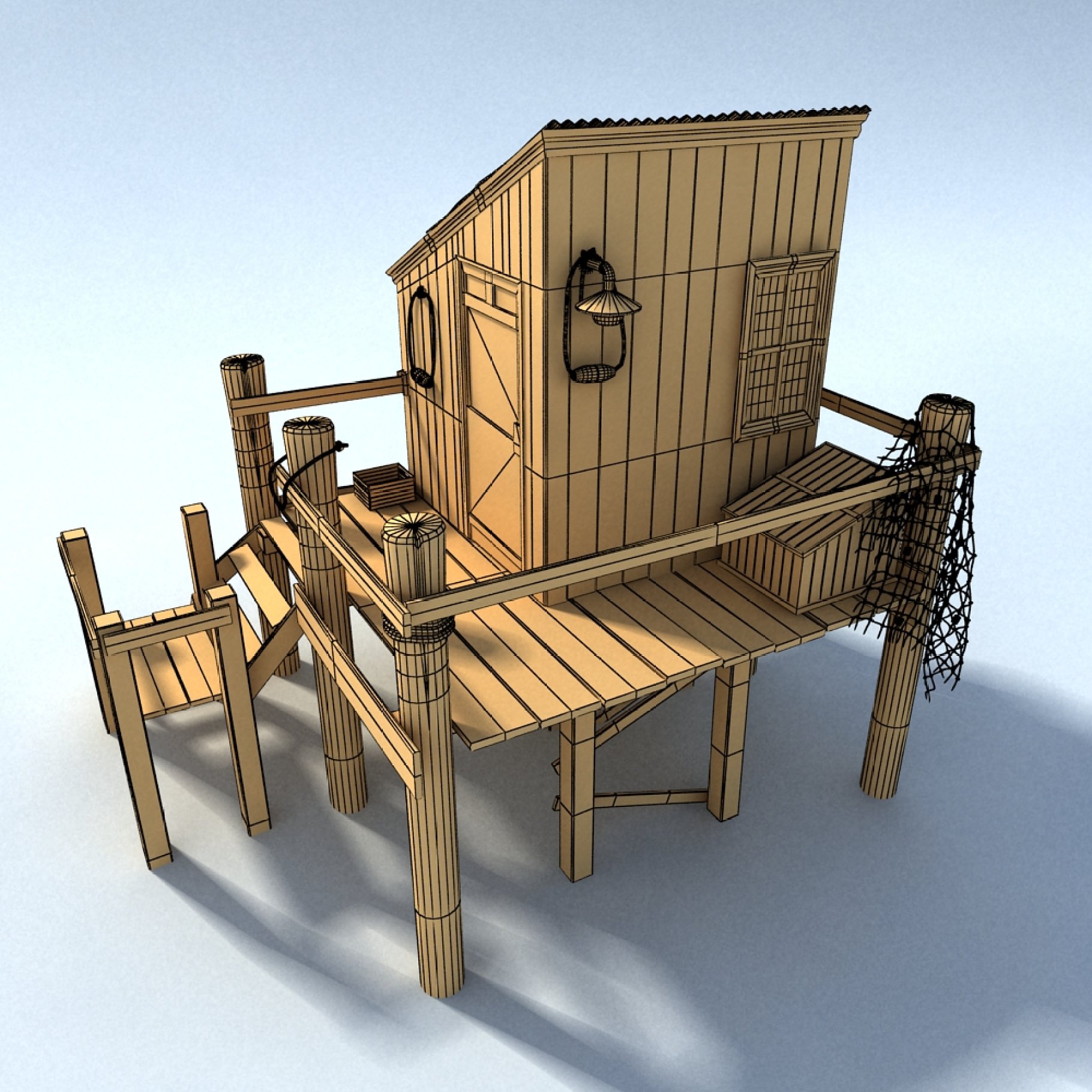 Fishing Cabin 3D model preview.