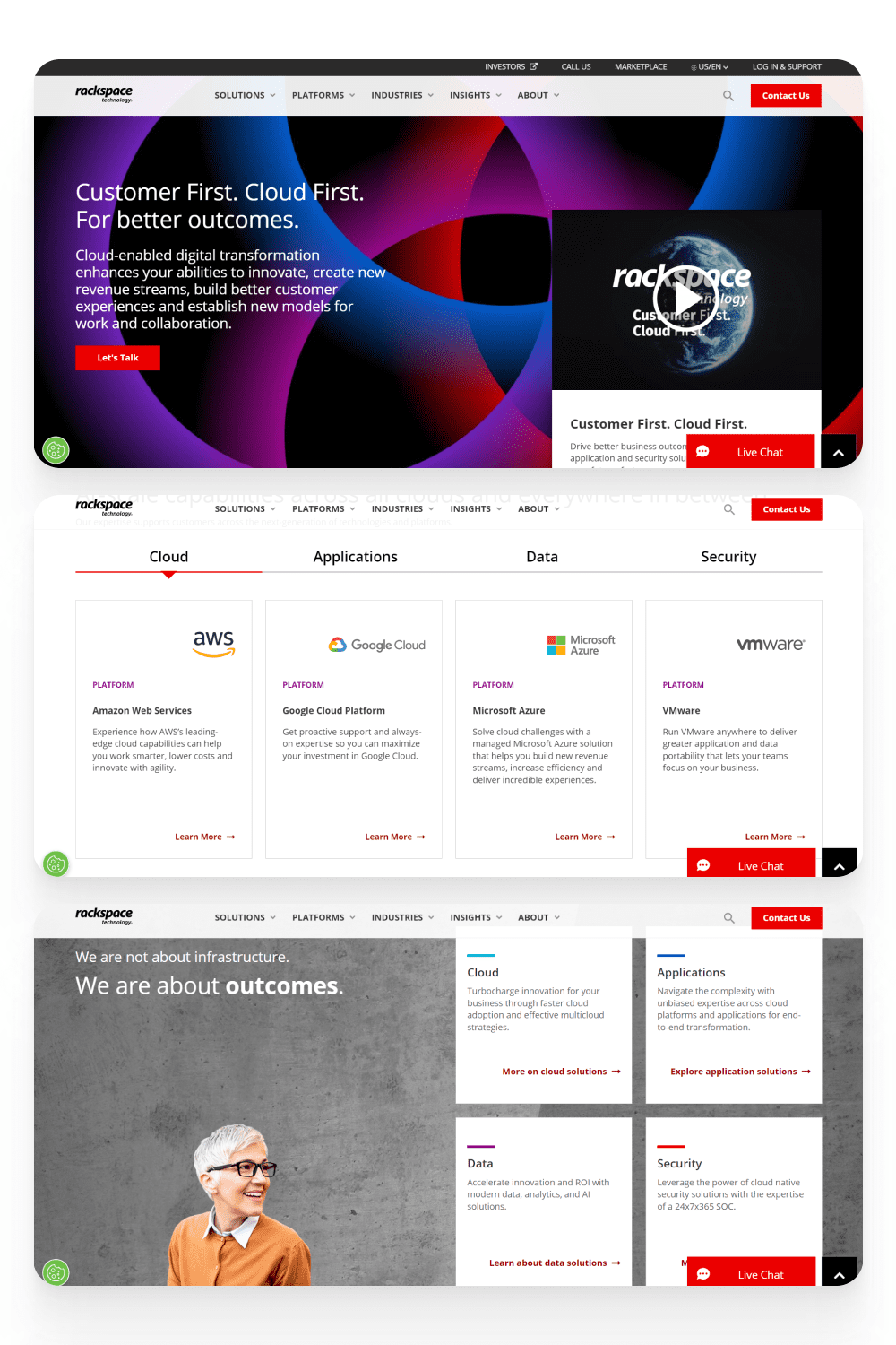 Screenshot of Rackspace main page.