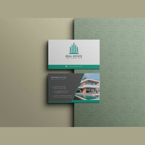 Professional Real Estate and Corporate Business Card Template cover image.