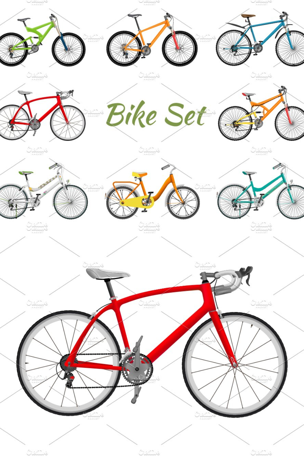 Realistic Bicycles Set - Pinterest.