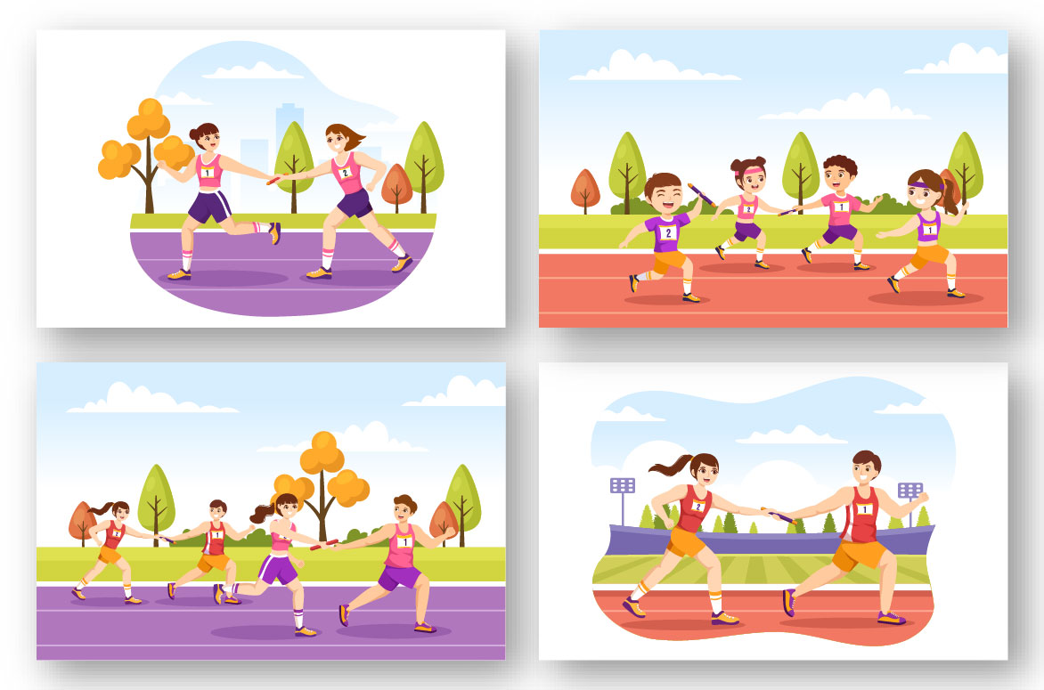 Cartoon Relay Race Sports Illustration preview image.