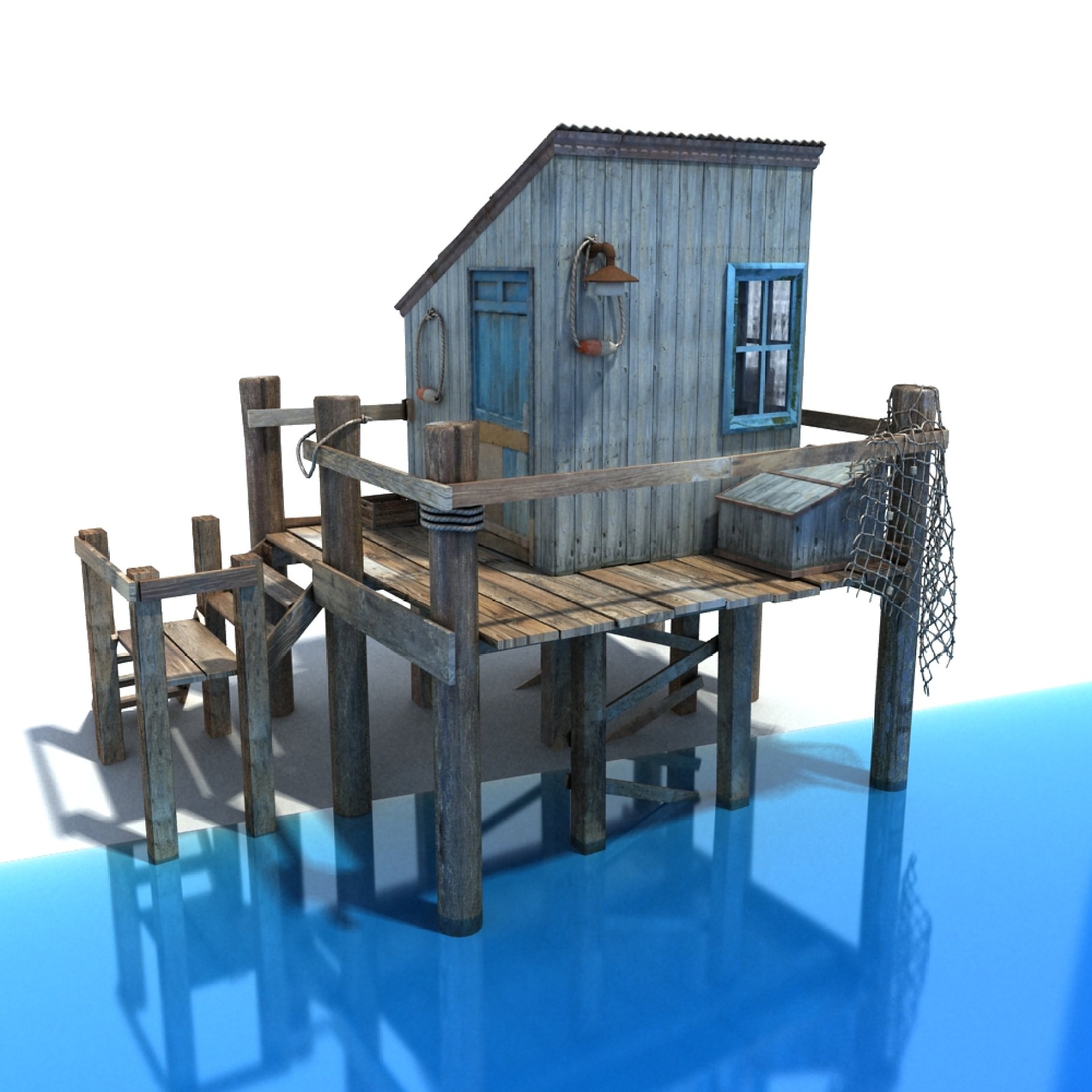 Fishing Cabin 3D model preview.