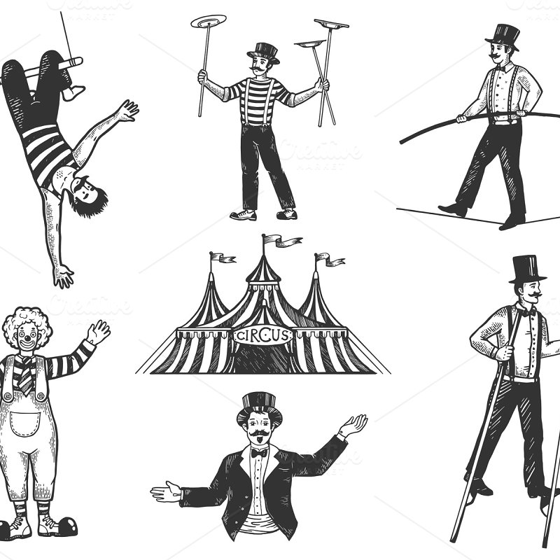 vintage circus clipart black and white