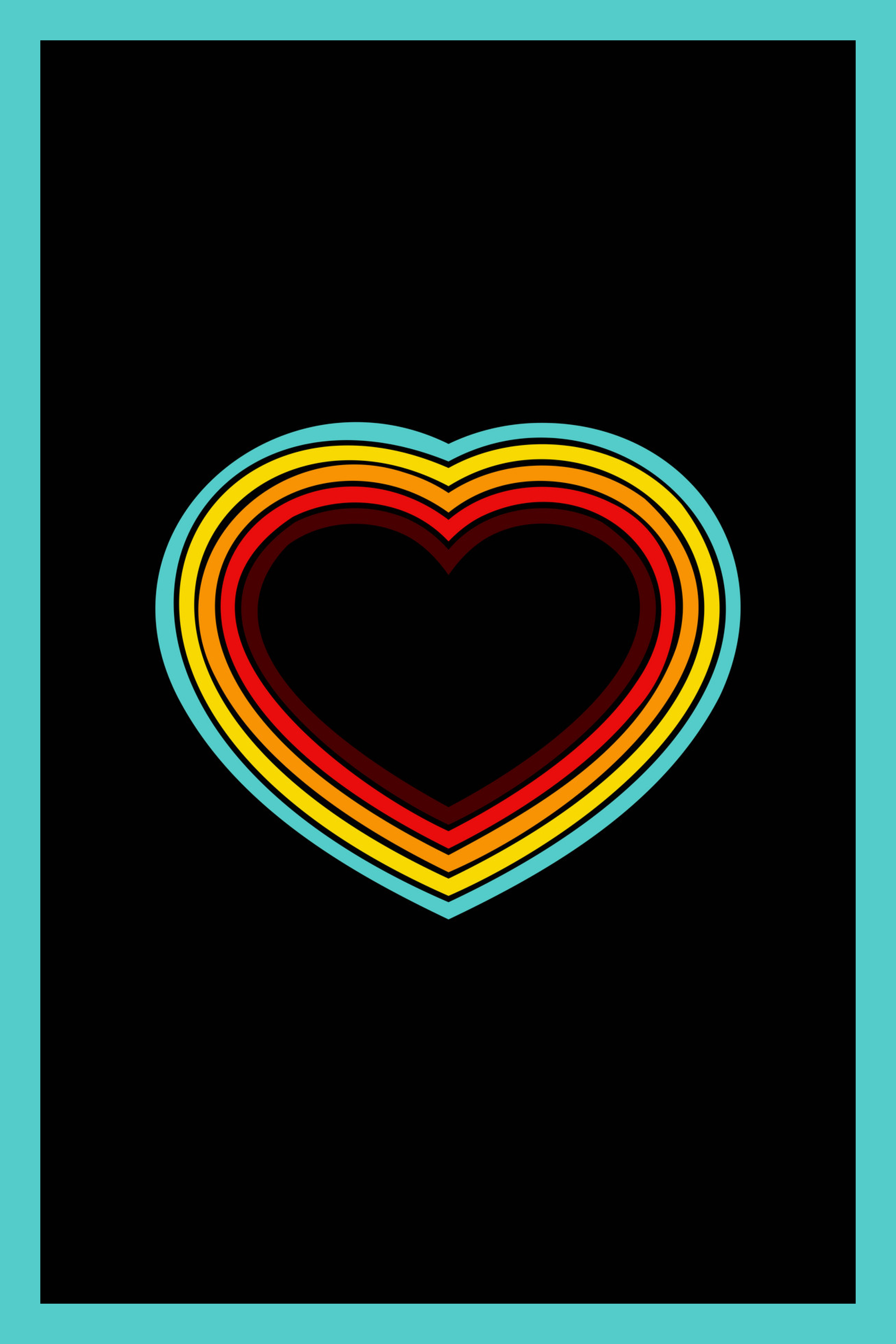 Heart made of colored stripes on a black background.