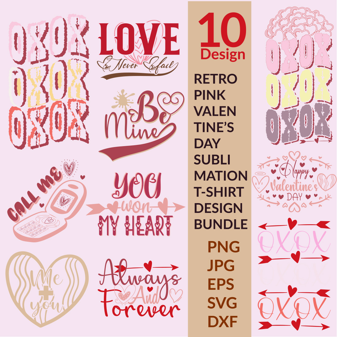 10 Retro Valentine's Day Sublimation T-Shirt Design Bundle 02 main cover.