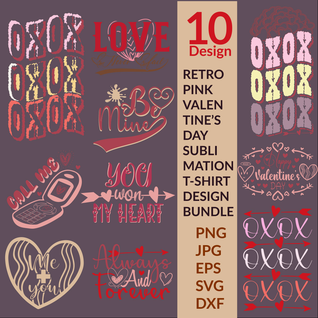 10 Retro Valentine's Day Sublimation T-Shirt Design Bundle 02 cover image.