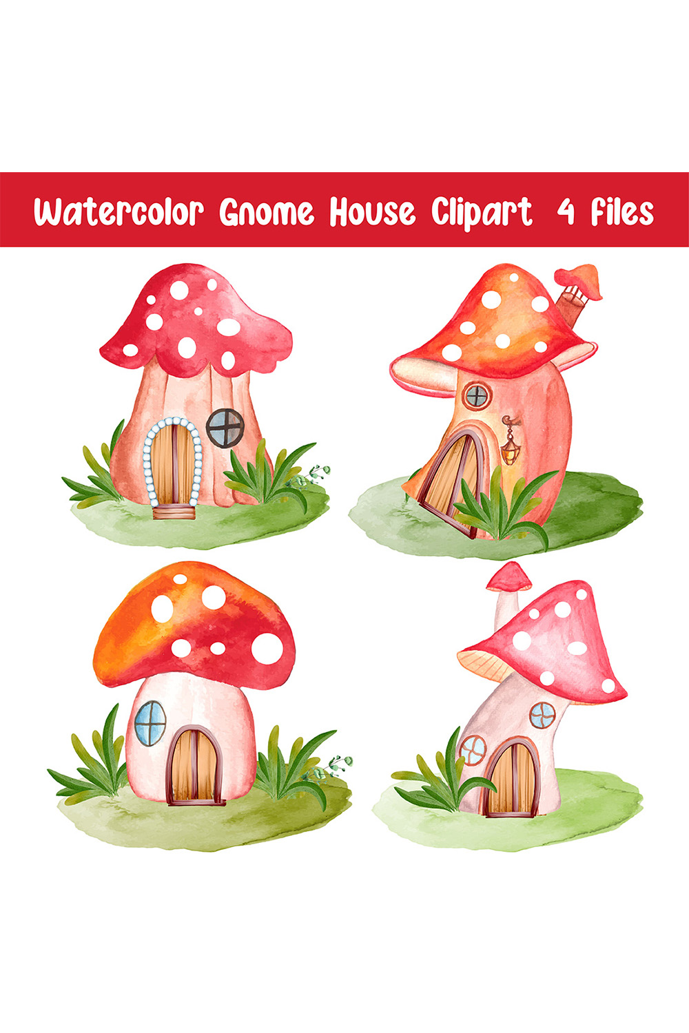 Collection of beautiful watercolor images of gnome houses