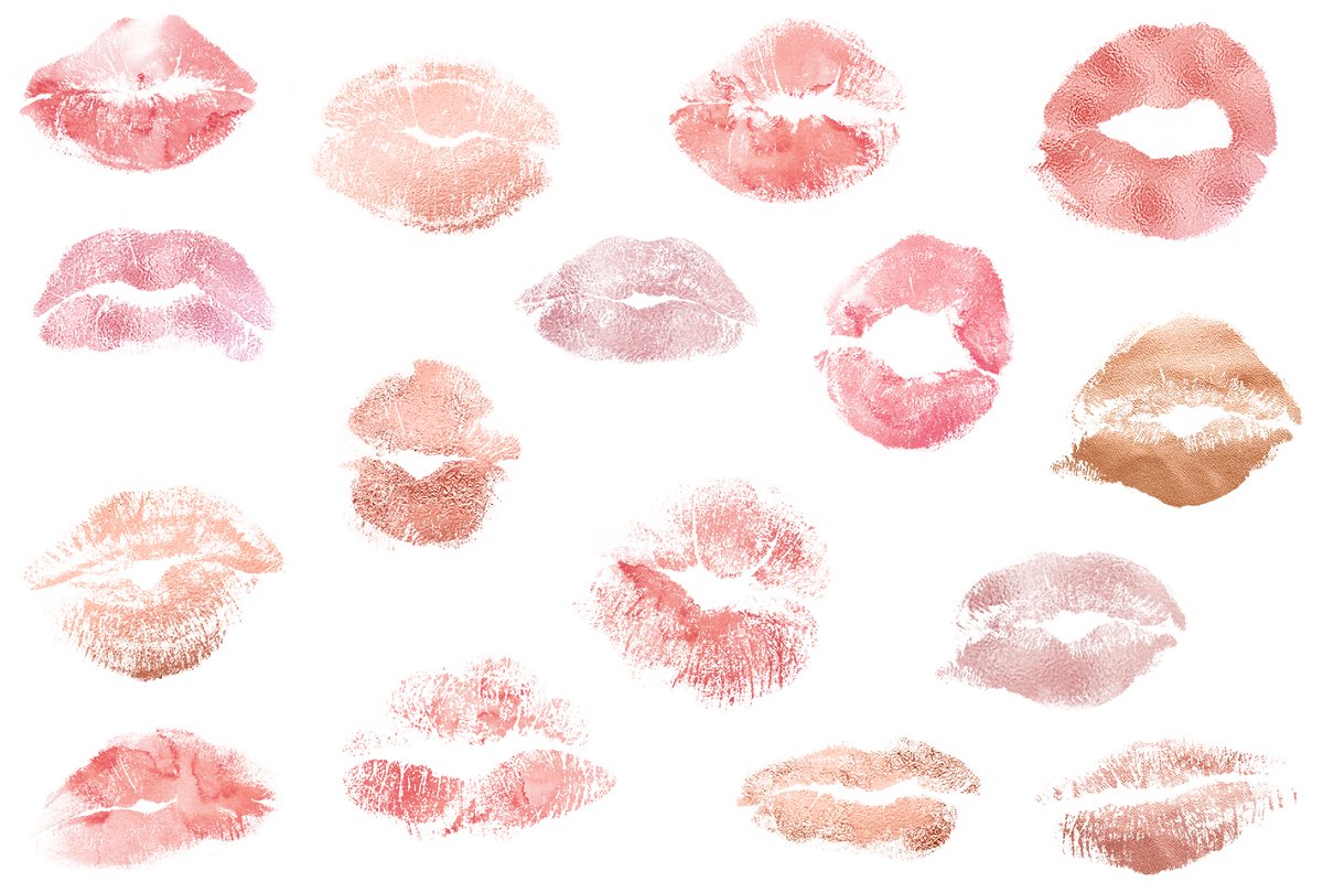 Rose gold lips shapes kisses glitter blush.