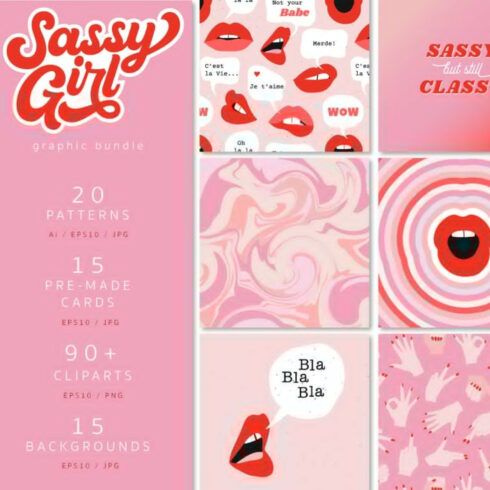 Sassy Girl Power Clipart Pattern.