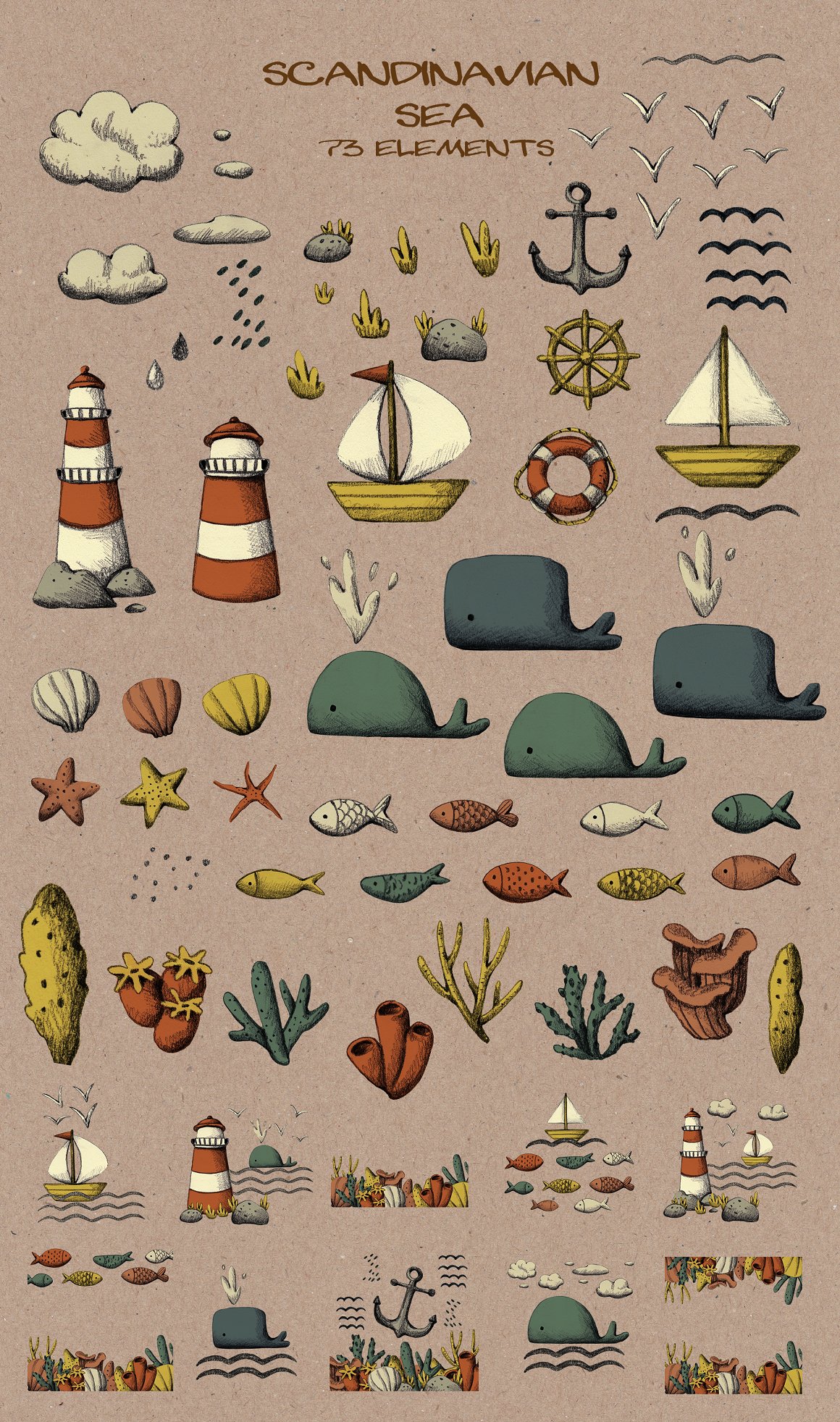 Clipart of different illustrations of scandinavian sea.