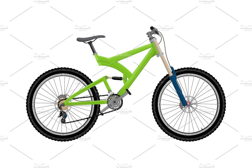 Green realistic bicycle illustration on a white background.