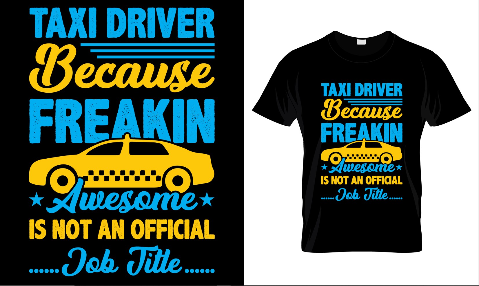 Image of a T-shirt with a beautiful taxi print and lettering
