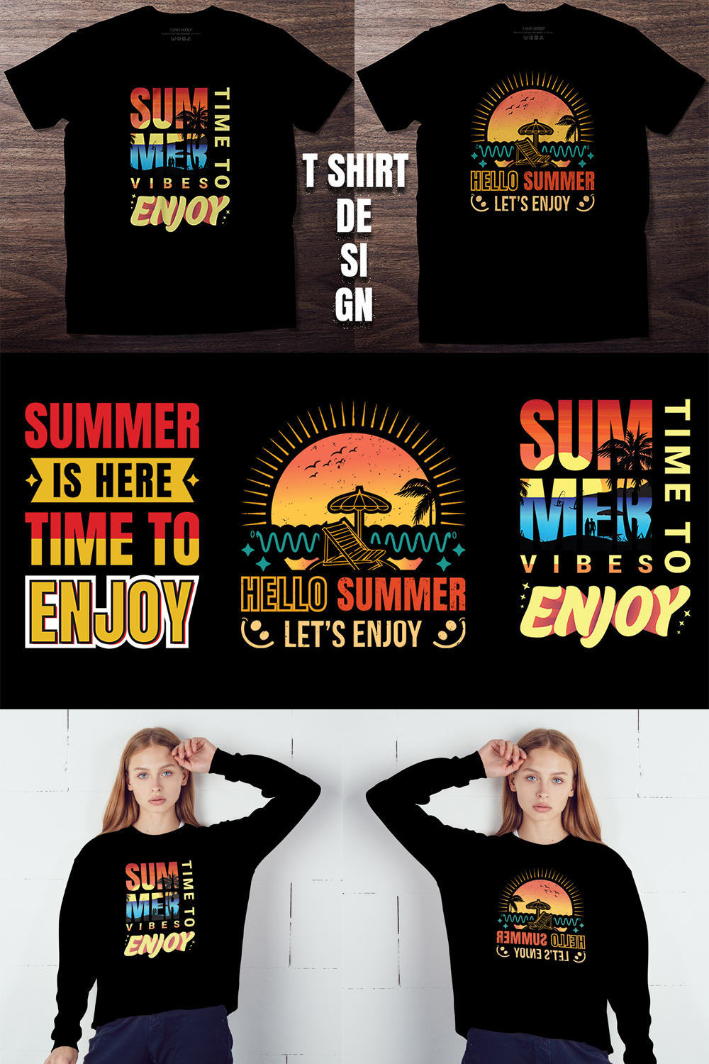 Summer Typography Vintage T-shirt Design pinterest image.