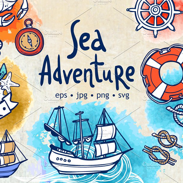 Sea adventure sketch set main image preview.