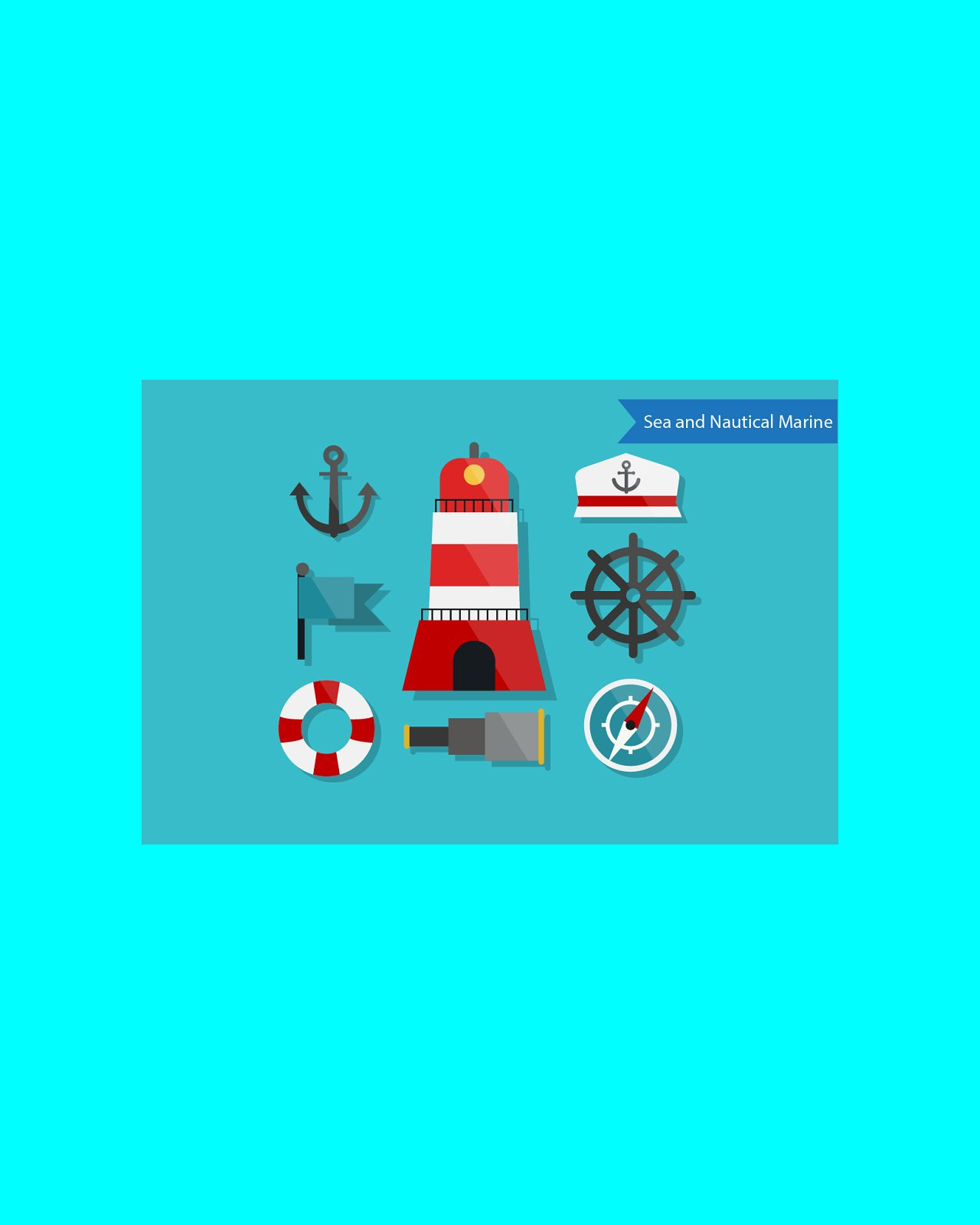 Sea and nautical marine flat design pinterest image preview.