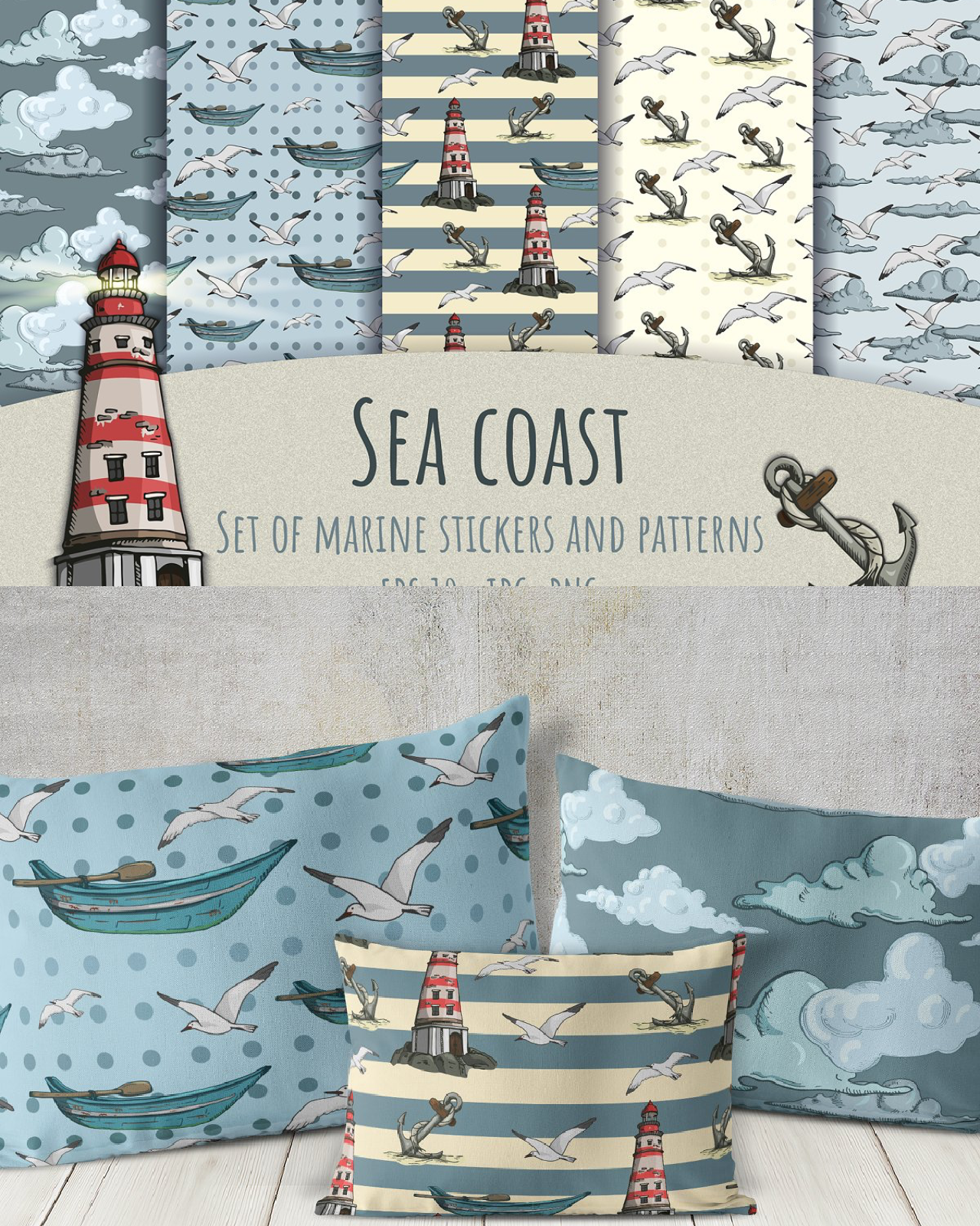 Sea coast. Stickers and patterns pinterest image preview.