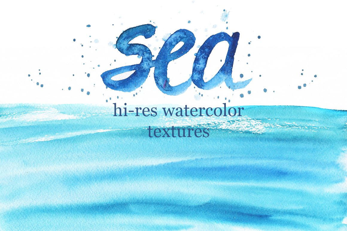 Cover with blue lettering "Sea" on the background of watercolor sea texture.