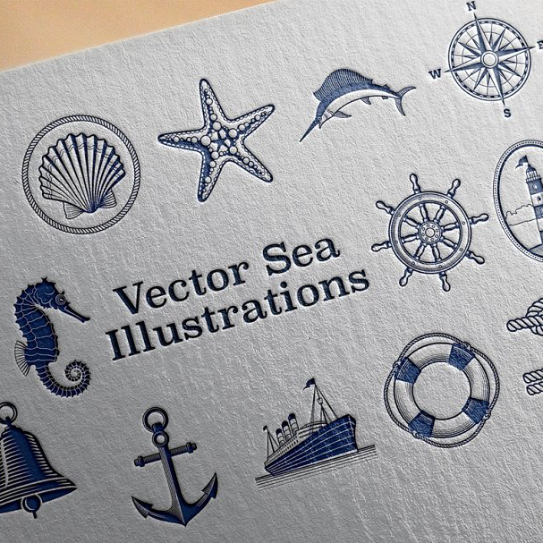 Sea nautical vector illustrations main image preview.