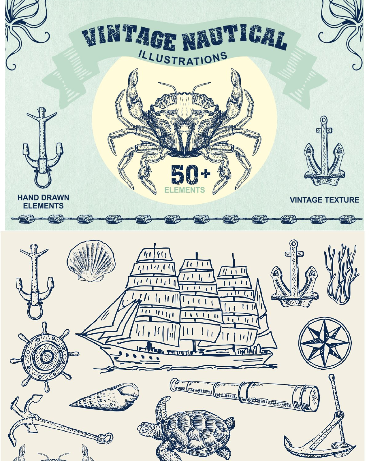 Sea nautical vintage illustrations pinterest image preview.