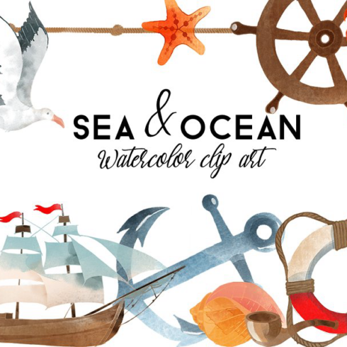 Sea ocean. watercolor clip art main image preview.