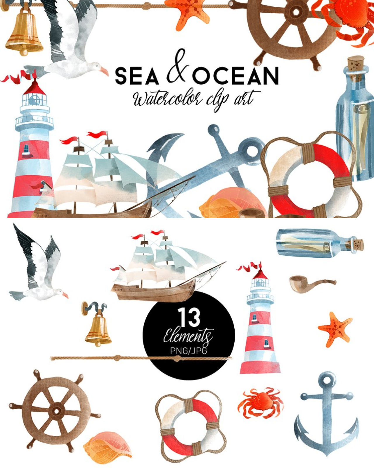 Sea ocean. watercolor clip art pinterest image preview.