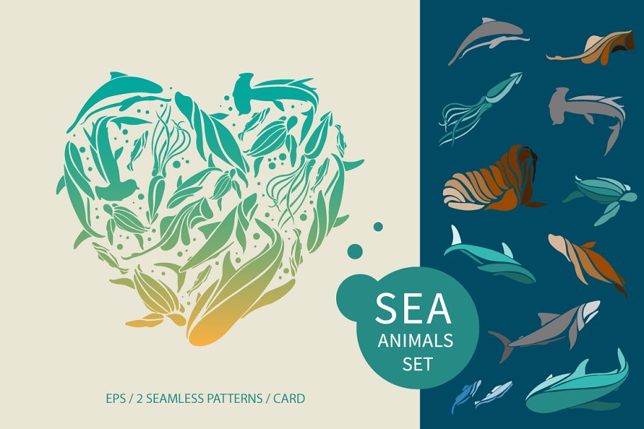 Cover image of Sea animals set.