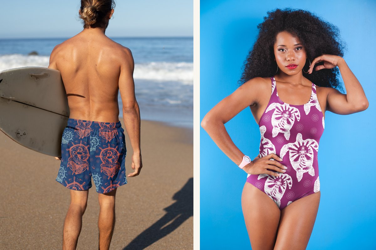 Swimsuit design made with themed patterns.