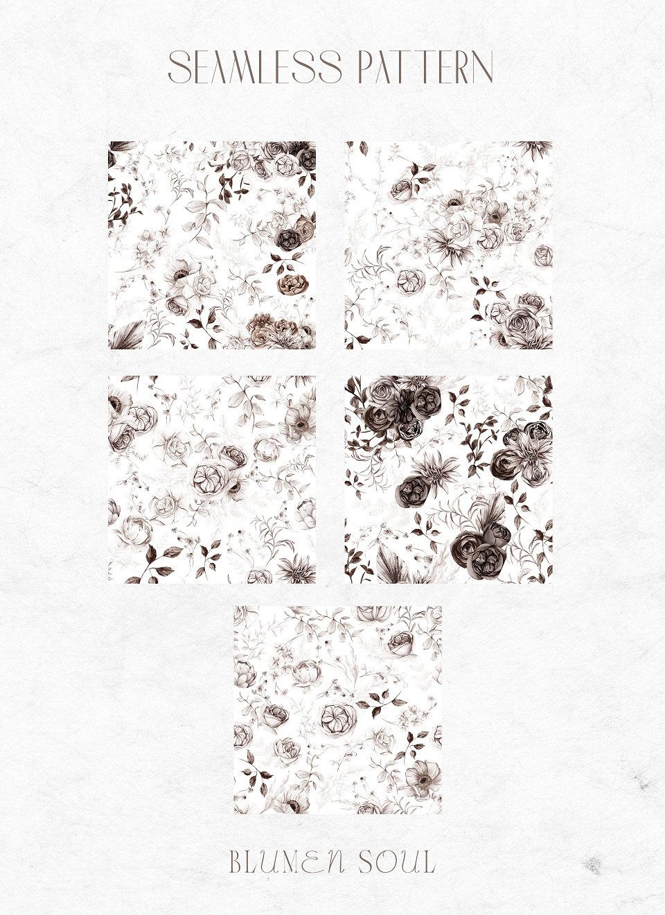 5 different neutral floral seamless patterns.