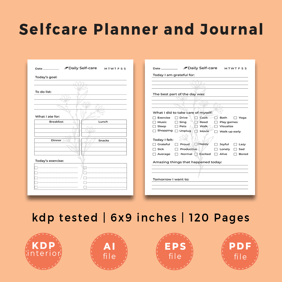 Selfcare Planner and Journal | KDP Interior cover image.