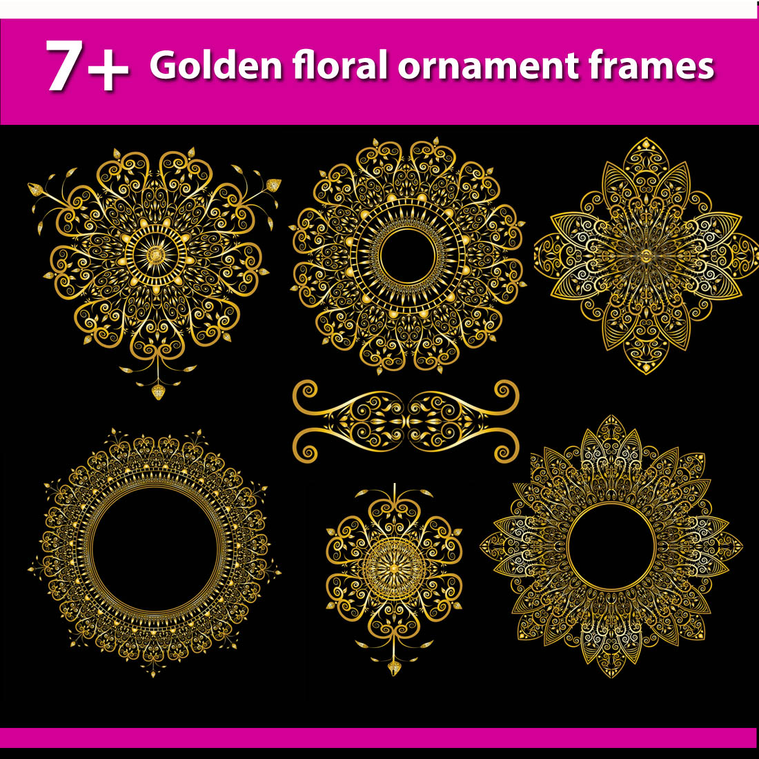 set golden ornament circle frames design vector 368