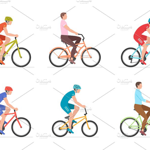 Set of men riding bicycles main image preview.